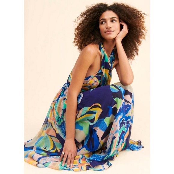 💙 NEW Anthropologie Alexandra Farmer Printed Maxi Dress 1X - Picture 1 of 12